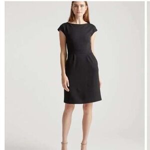 New Quince Ultra Stretch Ponte Cap Sleeve Black Dress Small Career Minimalist